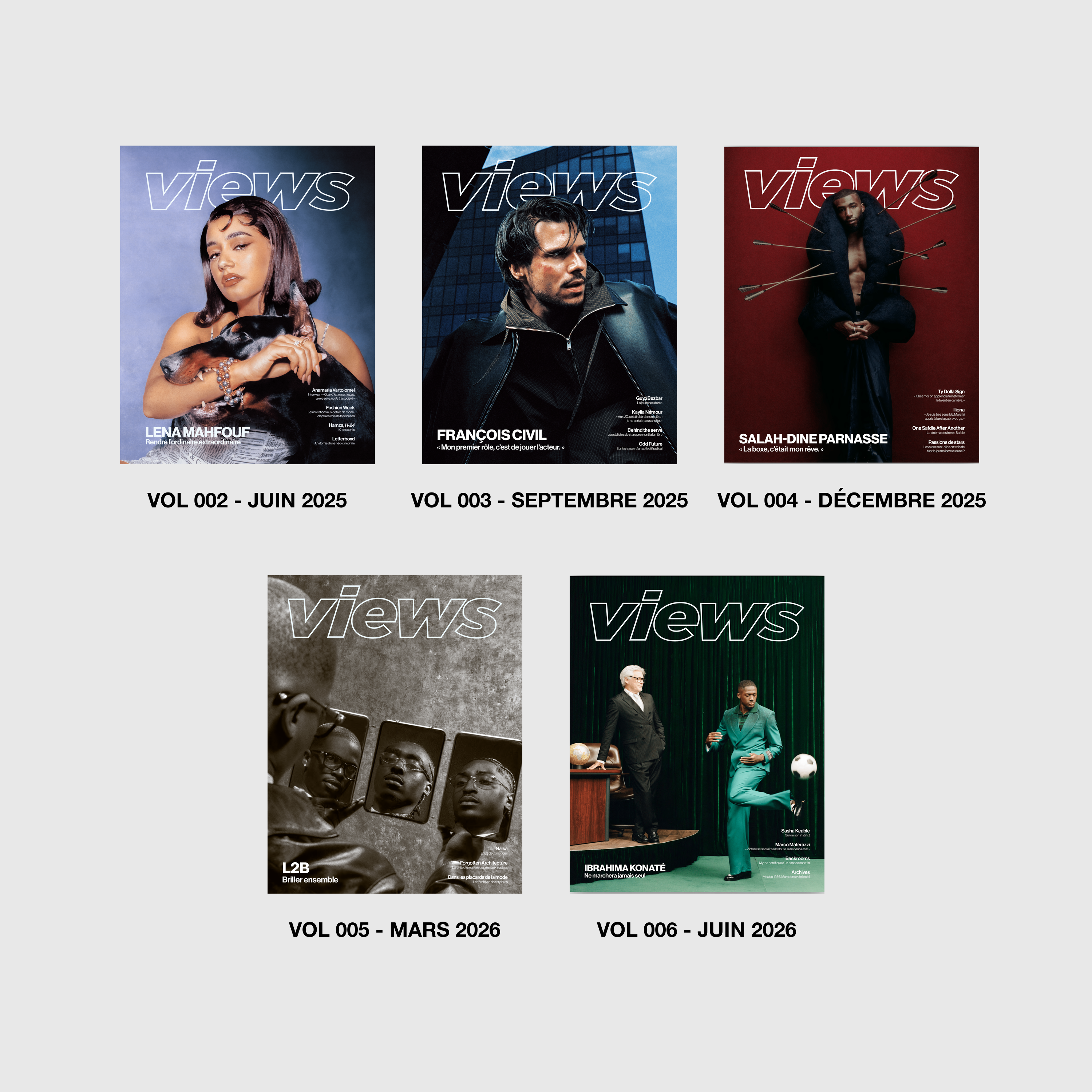 Compose ton pack — les numéros disponibles, du 002 (juin 2025) au 006 (juin 2026)